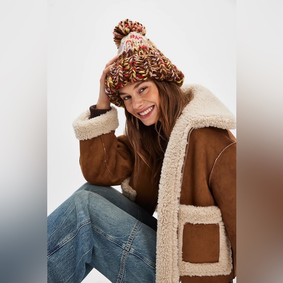 Free People Tide Knit Pom Beanie | NWT | Mocha - Picture 3 of 8